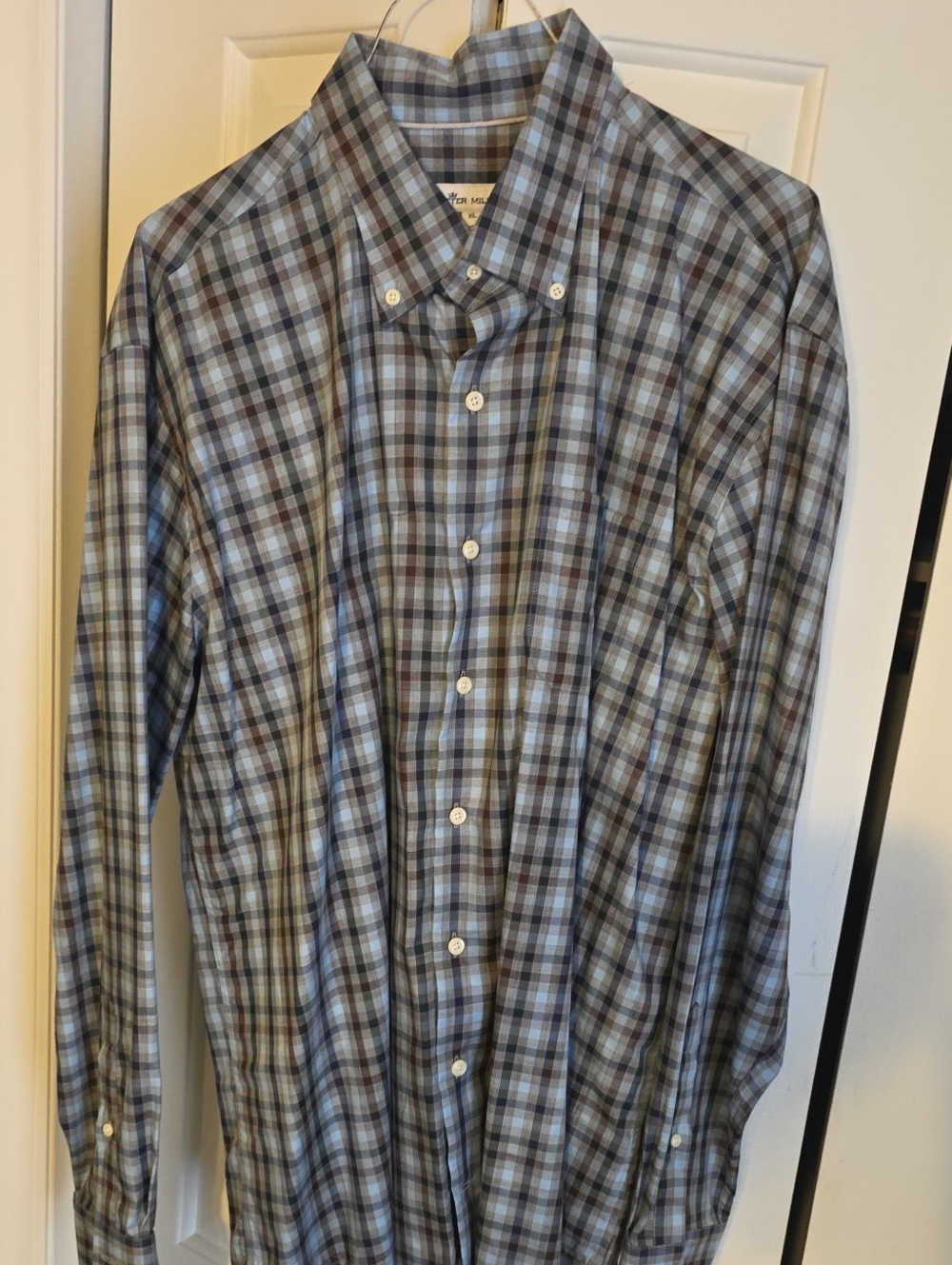 Peter Millar Blue and Gray Plaid Button-Down Shirt